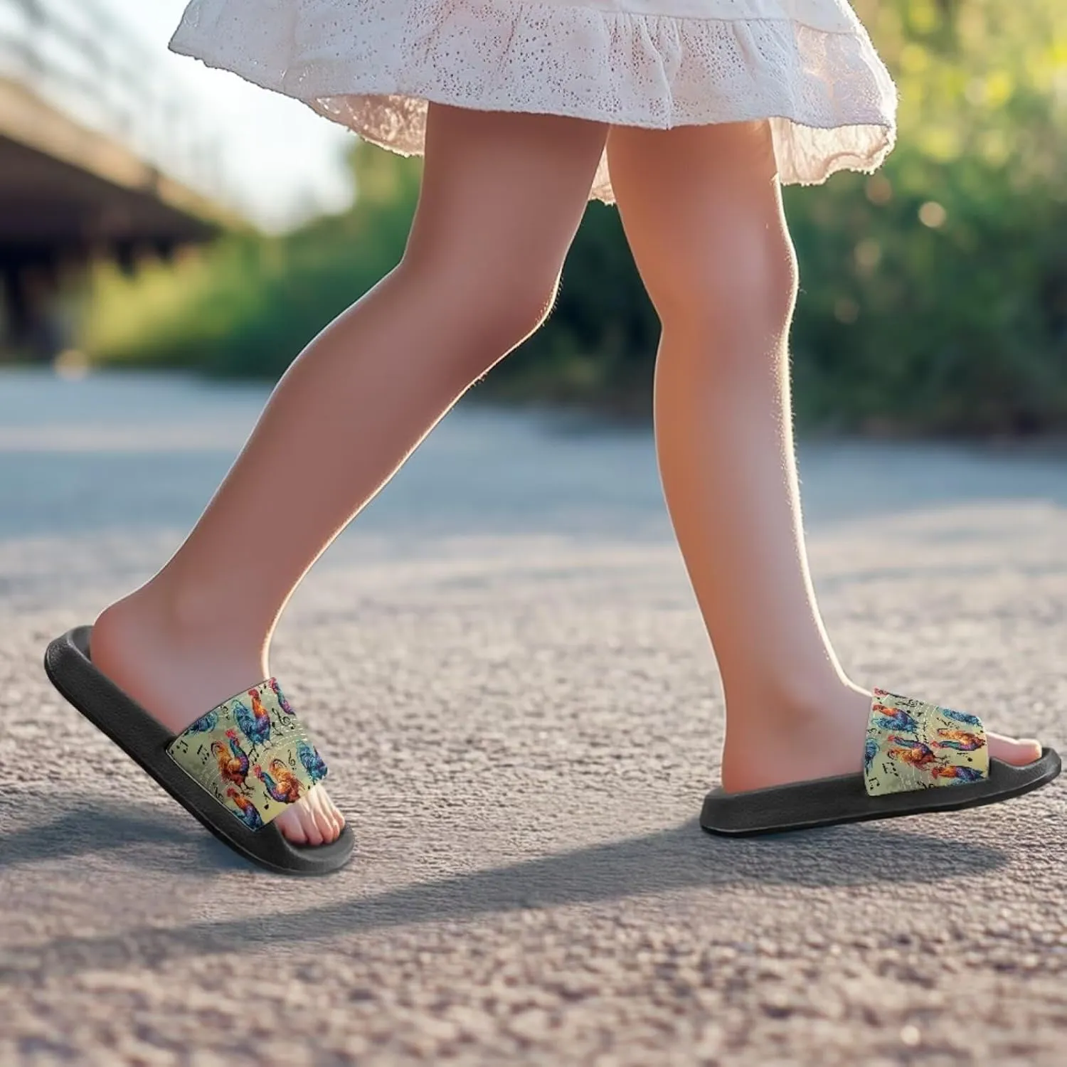 Howilath Chicken & Butterfly Slide Sandal for Kids Anti-Skid Beach Slippers Open Toe Quick Drying Sandal for Girls and Boys