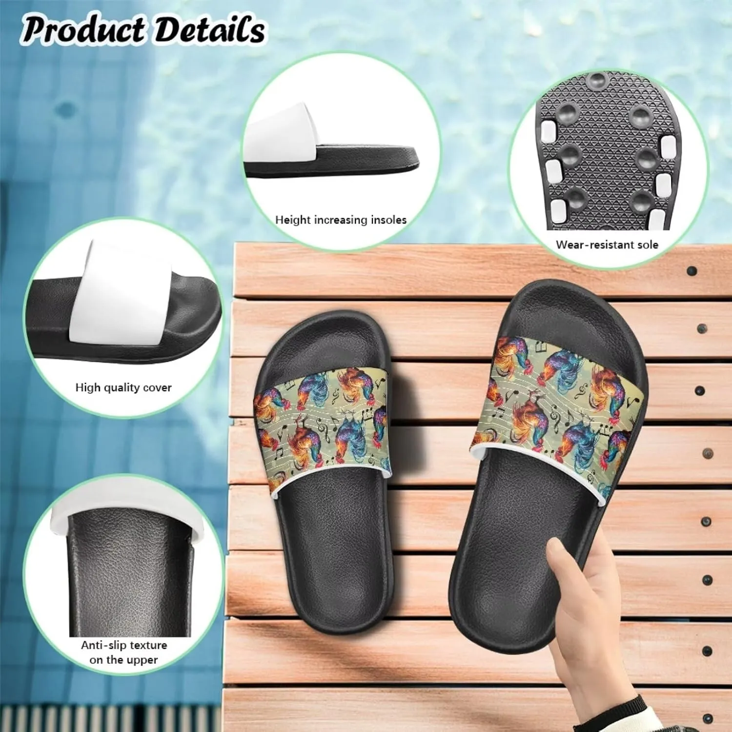 Howilath Chicken & Butterfly Slide Sandal for Kids Anti-Skid Beach Slippers Open Toe Quick Drying Sandal for Girls and Boys
