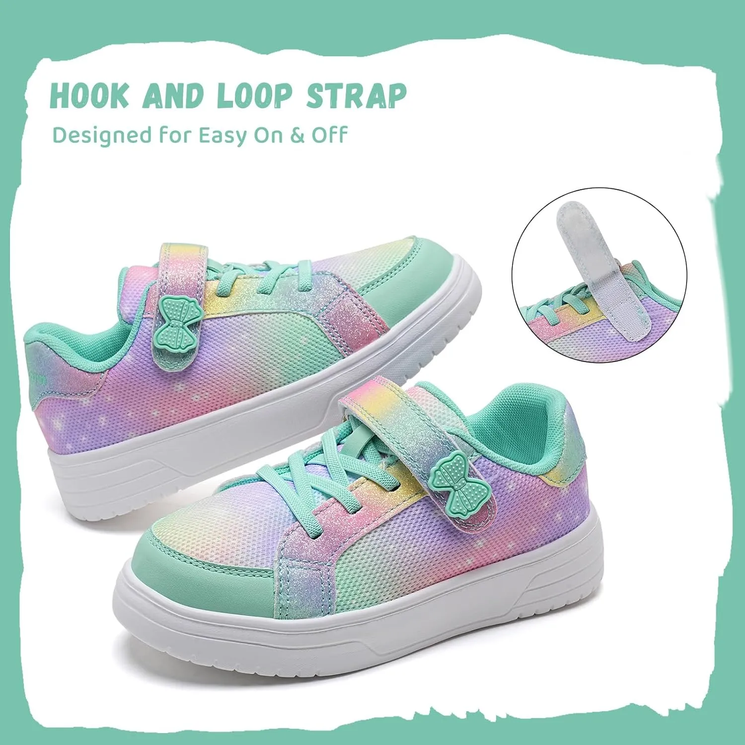 IceUnicorn Kids Girls Sneakers Lightweight Causal Walking Shoes Low Top Elastic Lace Sneaker with Hook and Loop(Toddler/Little Kid/Big Kid)