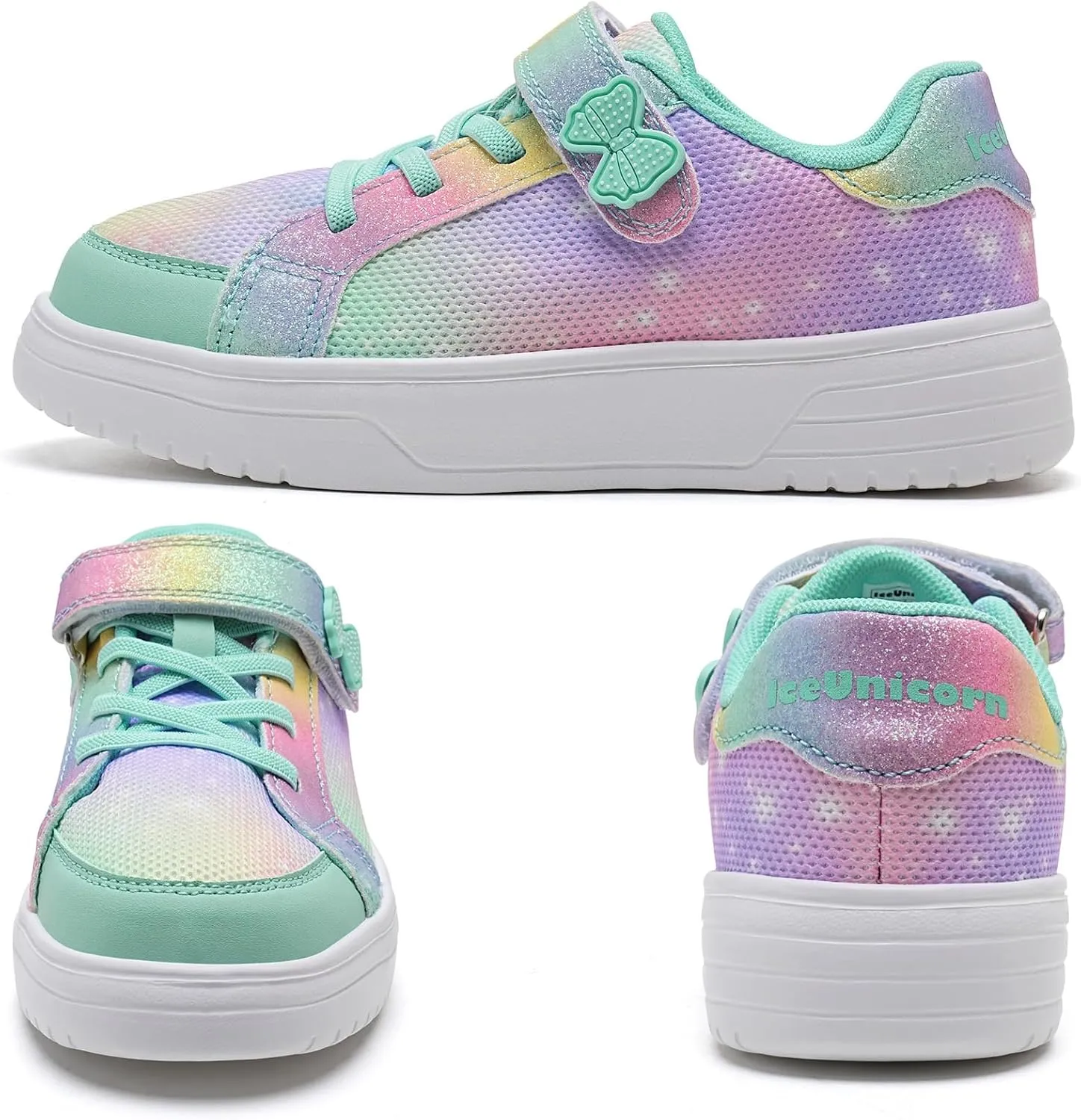 IceUnicorn Kids Girls Sneakers Lightweight Causal Walking Shoes Low Top Elastic Lace Sneaker with Hook and Loop(Toddler/Little Kid/Big Kid)