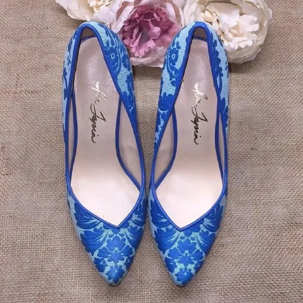 Isa Tapia Blue Floral Pumps 36.5M