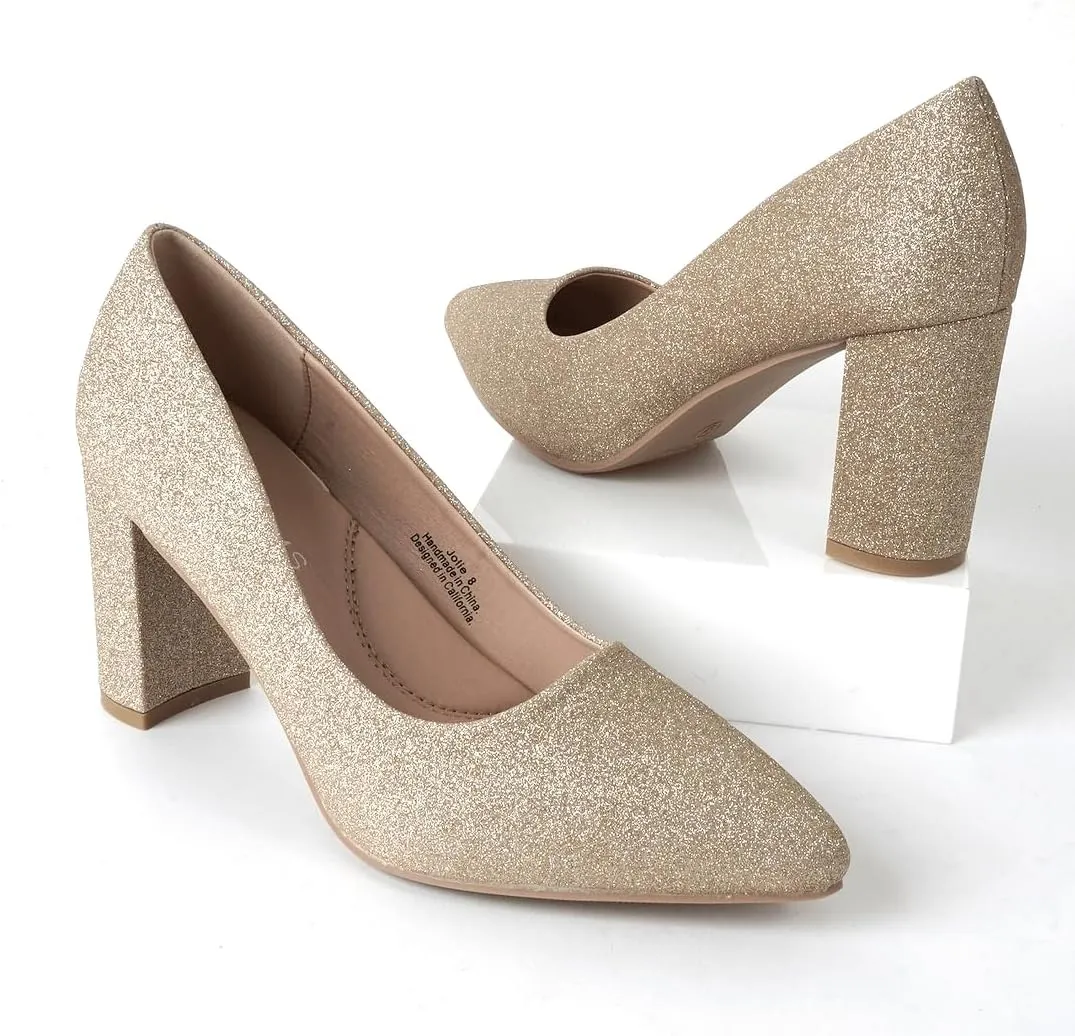 J. Adams Jolie Heels for Women - Closed Pointed Toe Mid Block Heel Classic Pumps