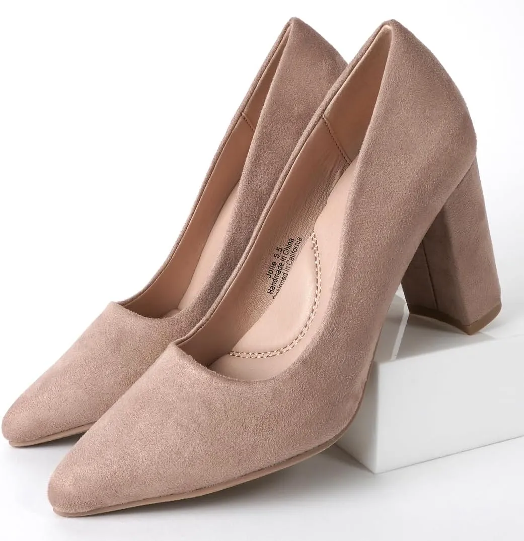 J. Adams Jolie Heels for Women - Closed Pointed Toe Mid Block Heel Classic Pumps