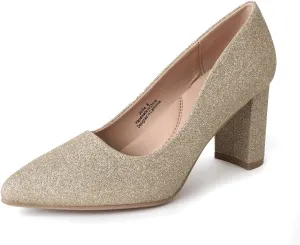 J. Adams Jolie Heels for Women - Closed Pointed Toe Mid Block Heel Classic Pumps