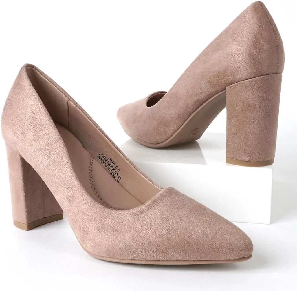 J. Adams Jolie Heels for Women - Closed Pointed Toe Mid Block Heel Classic Pumps