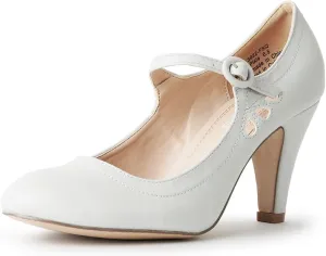 J. Adams Pixie Mary Jane Shoes Women Oxford Pumps - Cute Low Kitten High Heels - Retro Vintage Shoes for Women 1950s Mary Janes Round Toe Shoe with Ankle Strap - Women Dress Shoes