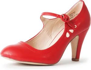 J. Adams Pixie Mary Jane Shoes Women Oxford Pumps - Cute Low Kitten High Heels - Retro Vintage Shoes for Women 1950s Mary Janes Round Toe Shoe with Ankle Strap - Women Dress Shoes