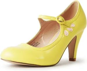 J. Adams Pixie Mary Jane Shoes Women Oxford Pumps - Cute Low Kitten High Heels - Retro Vintage Shoes for Women 1950s Mary Janes Round Toe Shoe with Ankle Strap - Women Dress Shoes