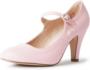 J. Adams Pixie Mary Jane Shoes Women Oxford Pumps - Cute Low Kitten High Heels - Retro Vintage Shoes for Women 1950s Mary Janes Round Toe Shoe with Ankle Strap - Women Dress Shoes