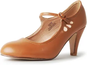 J. Adams Pixie Mary Jane Shoes Women Oxford Pumps - Cute Low Kitten High Heels - Retro Vintage Shoes for Women 1950s Mary Janes Round Toe Shoe with Ankle Strap - Women Dress Shoes