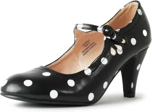 J. Adams Pixie Mary Jane Shoes Women Oxford Pumps - Cute Low Kitten High Heels - Retro Vintage Shoes for Women 1950s Mary Janes Round Toe Shoe with Ankle Strap - Women Dress Shoes