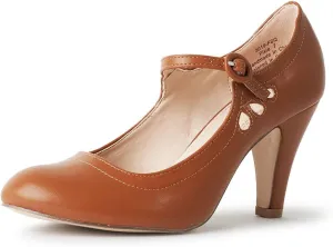 J. Adams Pixie Mary Jane Shoes Women Oxford Pumps - Cute Low Kitten High Heels - Retro Vintage Shoes for Women 1950s Mary Janes Round Toe Shoe with Ankle Strap - Women Dress Shoes