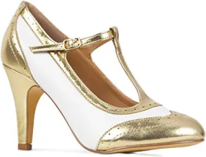 J. Adams Tango Heels for Women - T-Strap Round Toe Retro Oxford Pumps