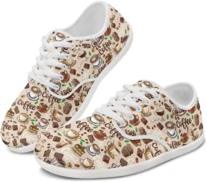 Jeiento Women Lace-up Barefoot Shoes Snacks Themed Mesh Walking Shoes for Women Comfort
