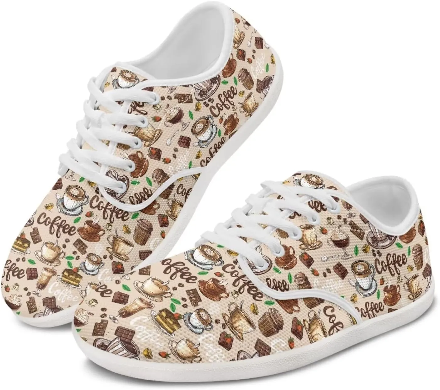Jeiento Women Lace-up Barefoot Shoes Snacks Themed Mesh Walking Shoes for Women Comfort