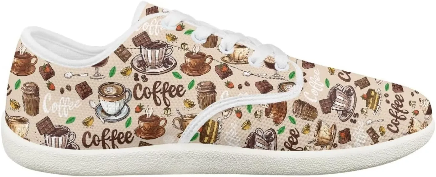 Jeiento Women Lace-up Barefoot Shoes Snacks Themed Mesh Walking Shoes for Women Comfort