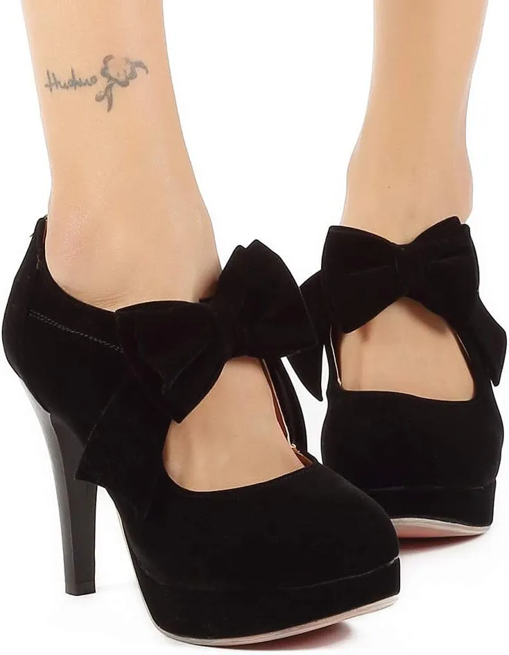 JITUUE Fashion Vintage Womens Sweet Small Bowtie Bowknot Suede Platform Pumps Ladies Sexy High Heeled Back Zipper Shoes