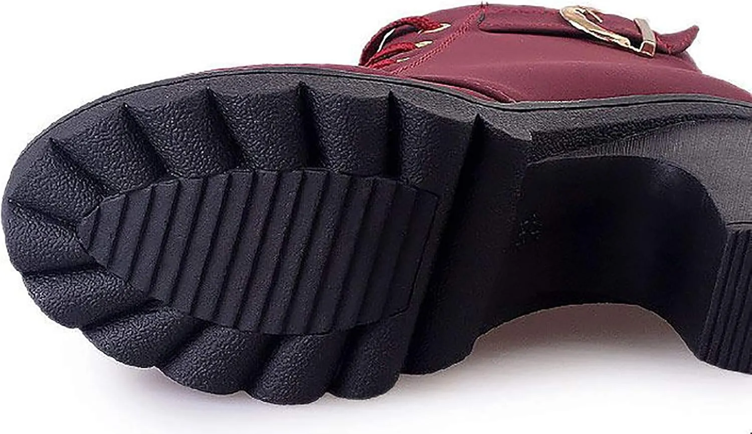 JITUUE Women Round Toe Belt Buckle Thick High Heel Platform Side Zipper Oxford Ankle Boots