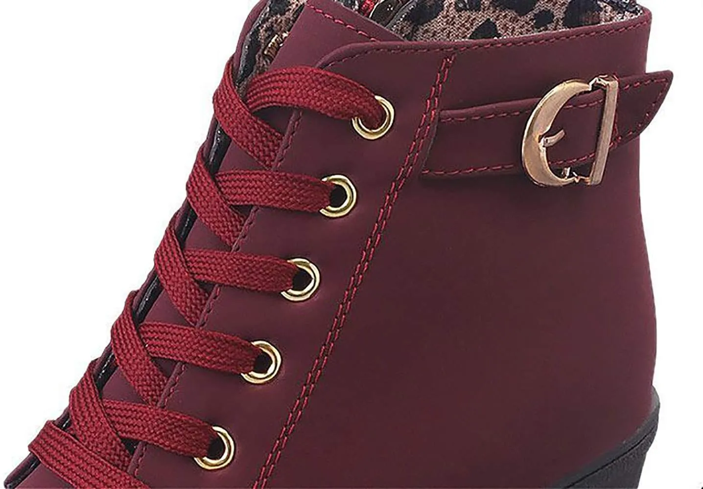 JITUUE Women Round Toe Belt Buckle Thick High Heel Platform Side Zipper Oxford Ankle Boots