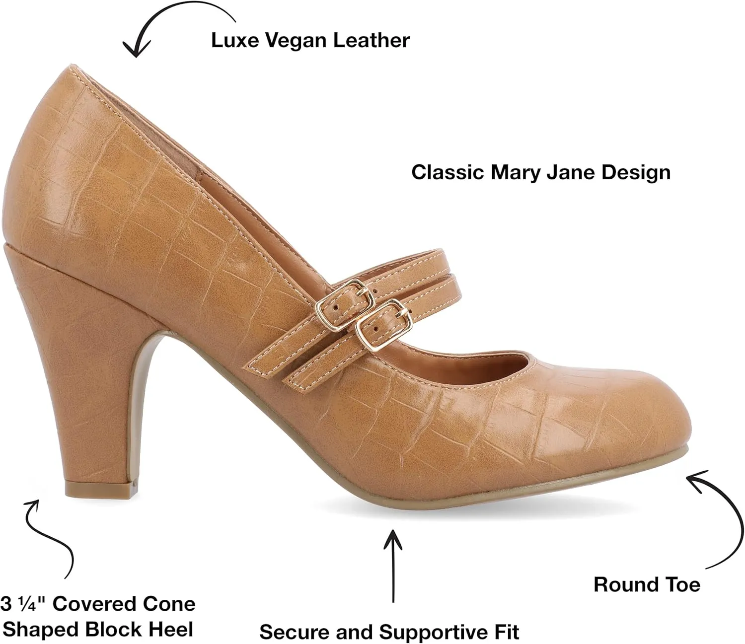 Journee Collection Womens Wendy Mary Jane Pumps Closed Round Toe Double Buckle Strap Chunky Block Heel