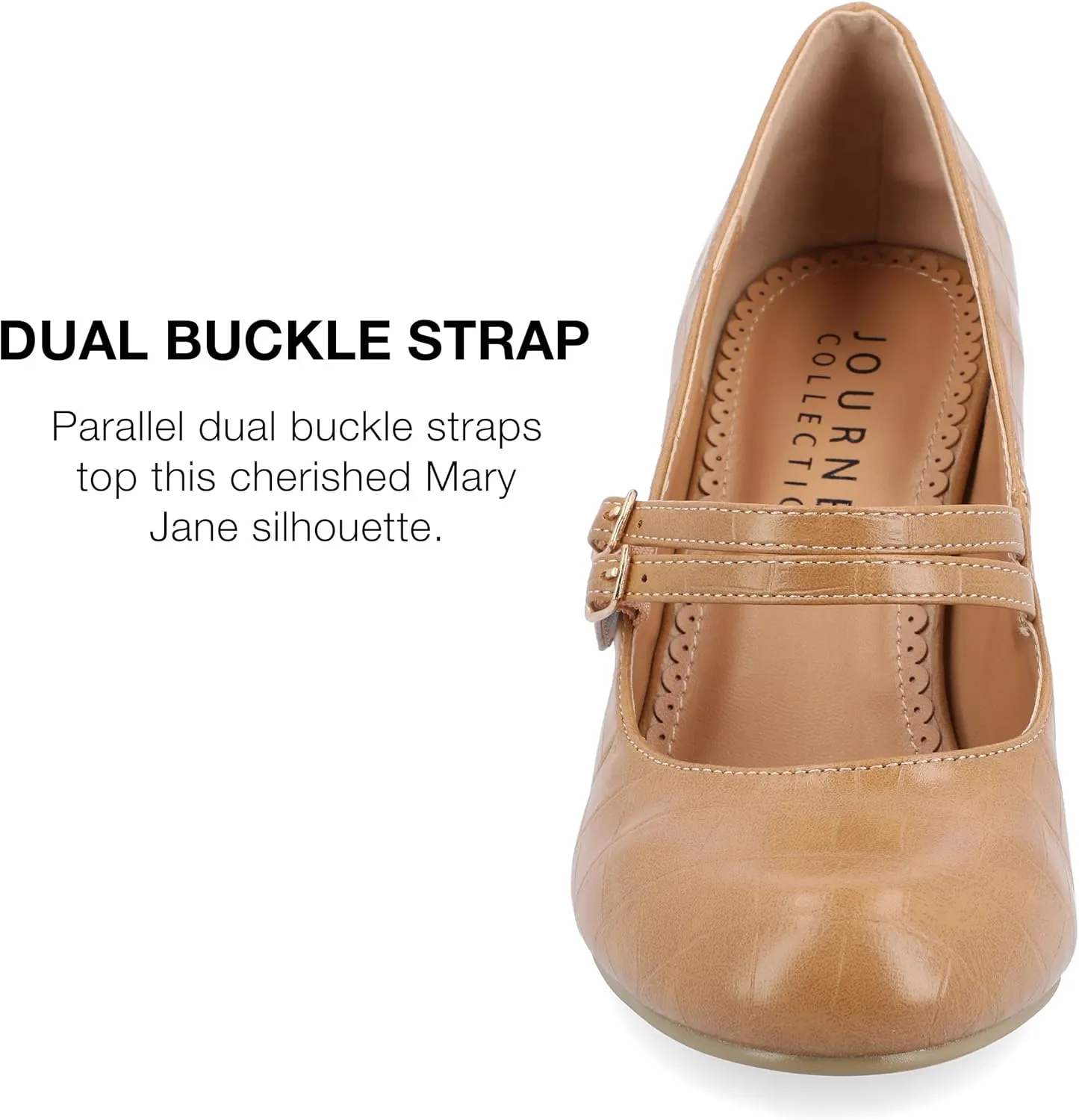 Journee Collection Womens Wendy Mary Jane Pumps Closed Round Toe Double Buckle Strap Chunky Block Heel