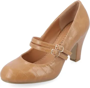 Journee Collection Womens Wendy Mary Jane Pumps Closed Round Toe Double Buckle Strap Chunky Block Heel