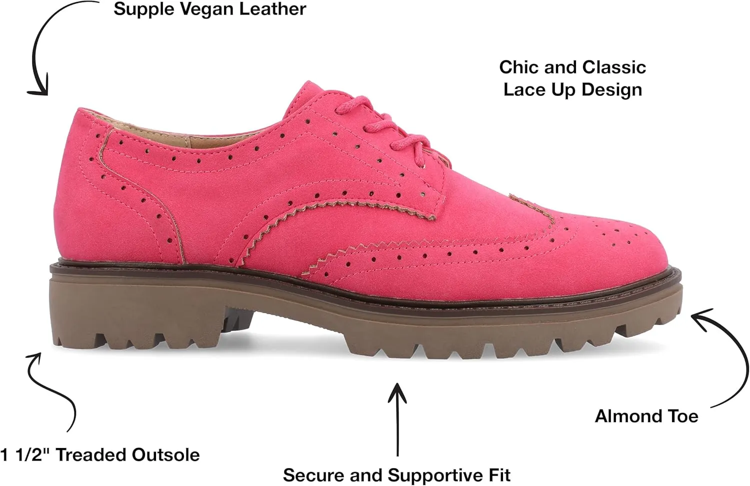 Journee Womens Cushioned footbeds Claudiya Oxford Flat Almond-Toe Faux Leather lace-up