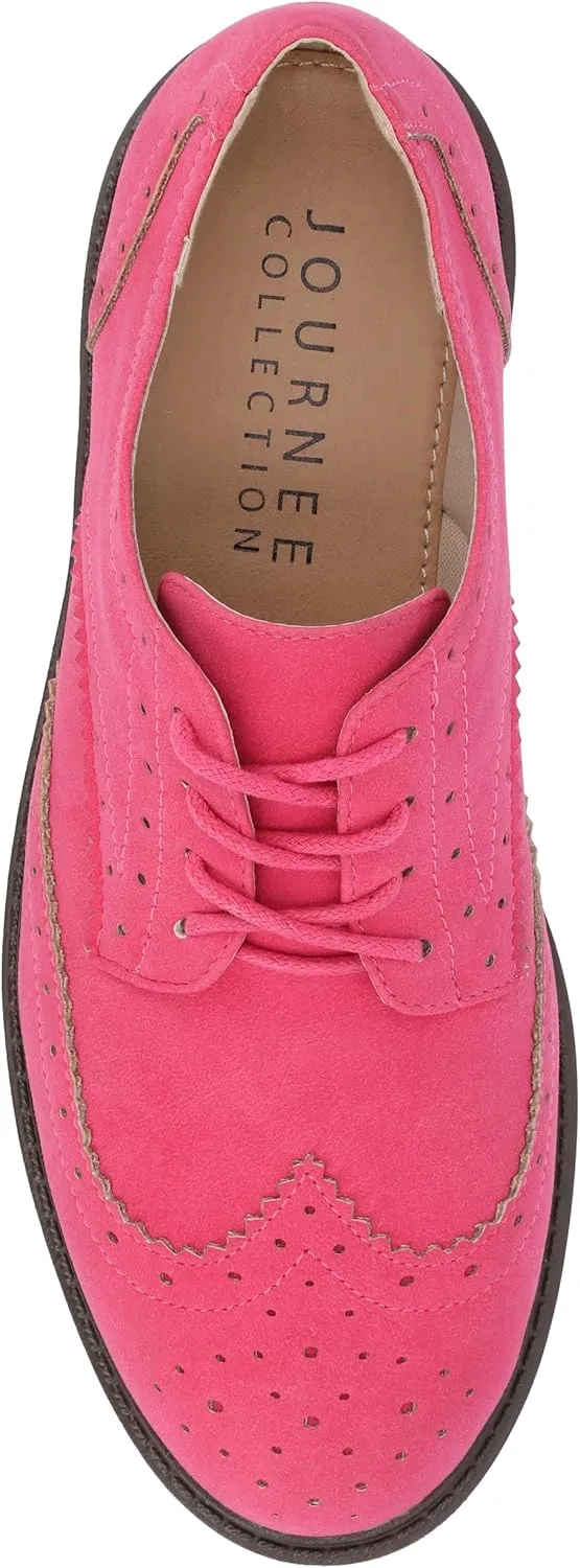 Journee Womens Cushioned footbeds Claudiya Oxford Flat Almond-Toe Faux Leather lace-up