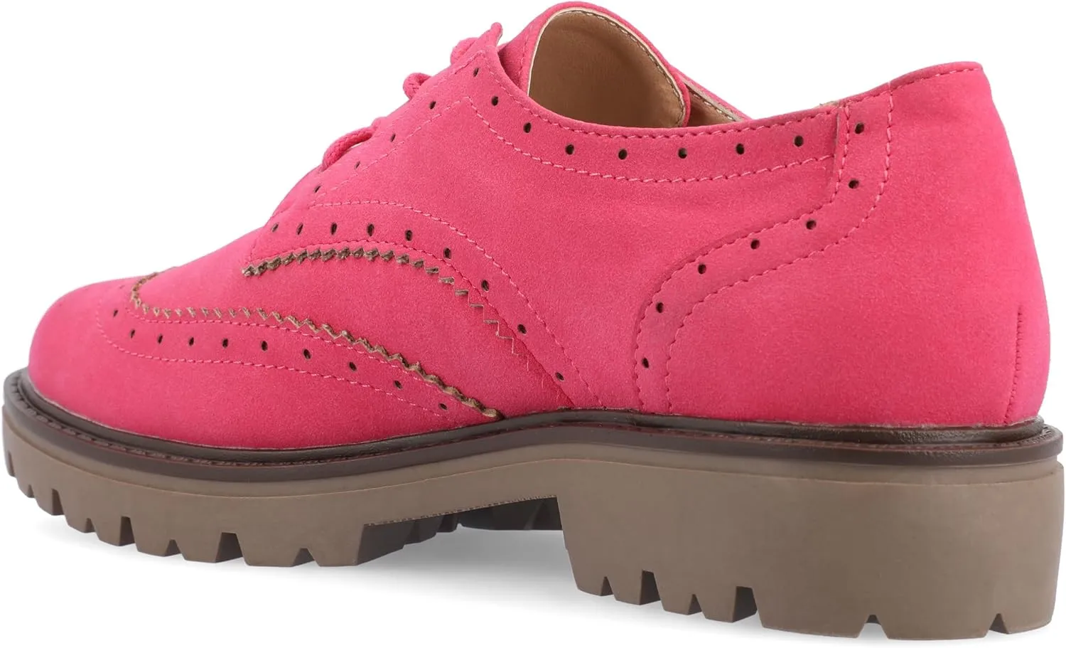 Journee Womens Cushioned footbeds Claudiya Oxford Flat Almond-Toe Faux Leather lace-up