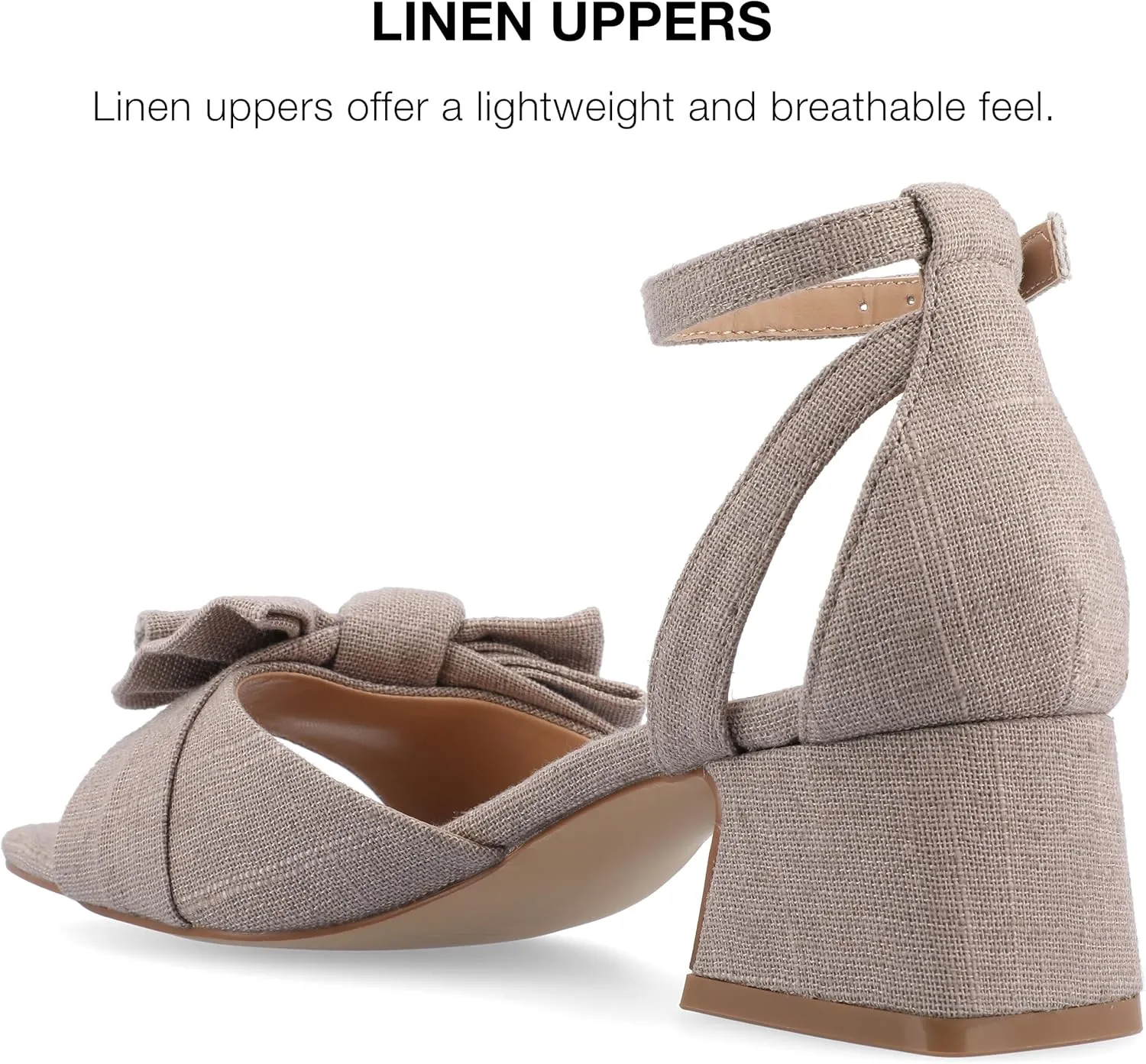 Journee Womens Linen Bow Knot Covered Block Heel Open Square Toe Buckle Ankle Zevi Comfort Foam Sandals