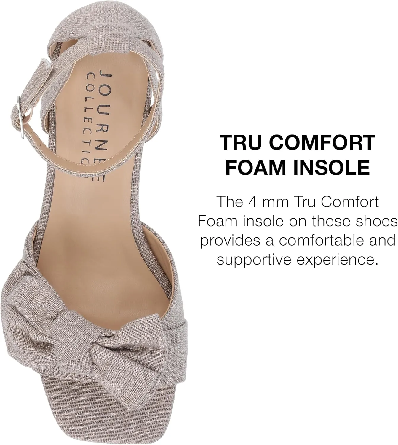 Journee Womens Linen Bow Knot Covered Block Heel Open Square Toe Buckle Ankle Zevi Comfort Foam Sandals