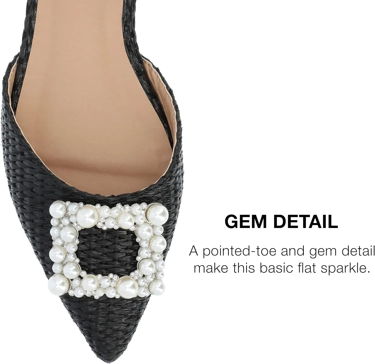 Journee Womens Slingback Jewel Pointed Toe Ballet Flats Slip On Shoes Raffia Pearl Hannae Slides