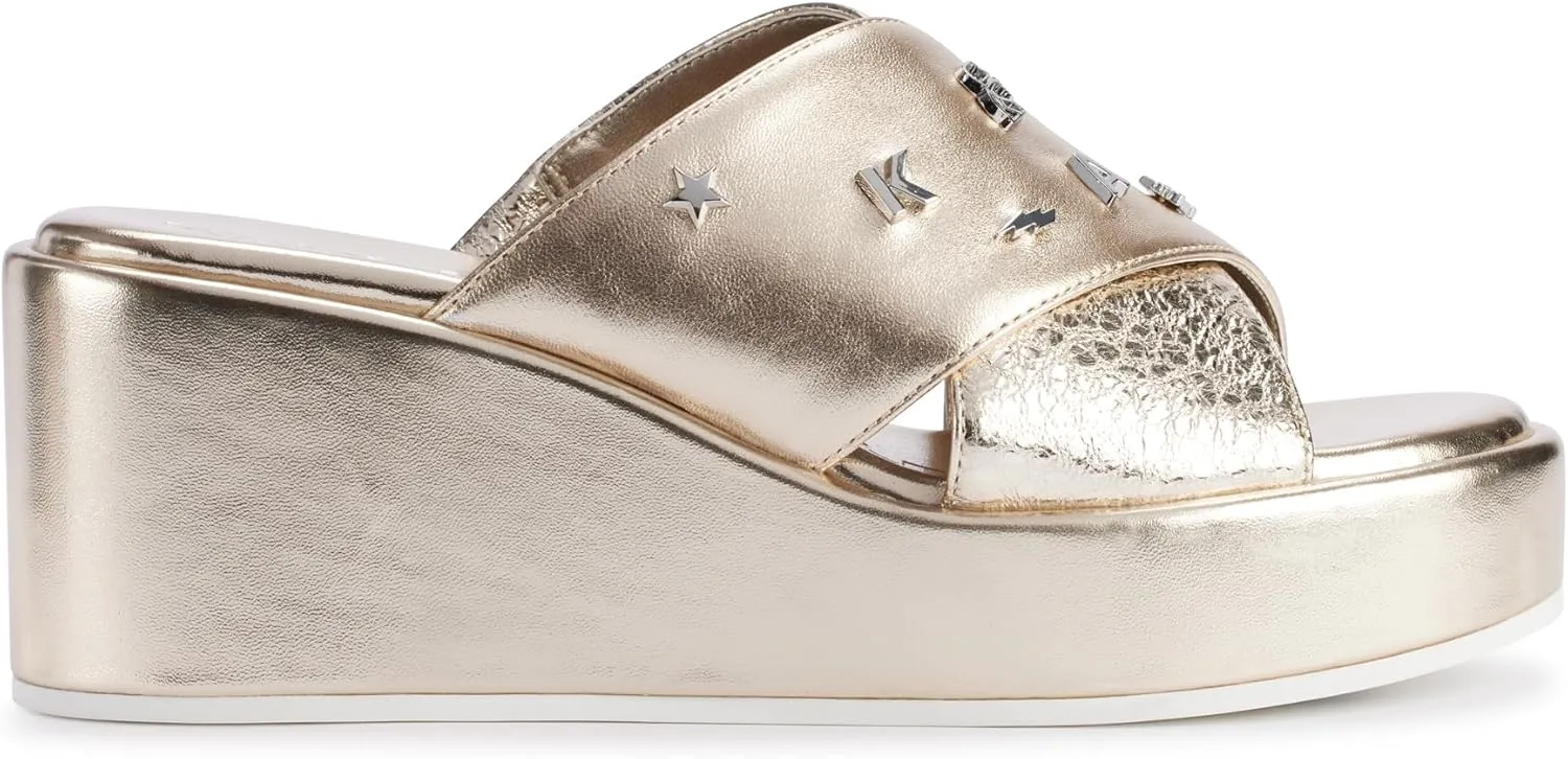 Karl Lagerfeld Paris Women's Cushioned Insole Everyday Caleigh-X Band Wedge Sandal Oxford Flat