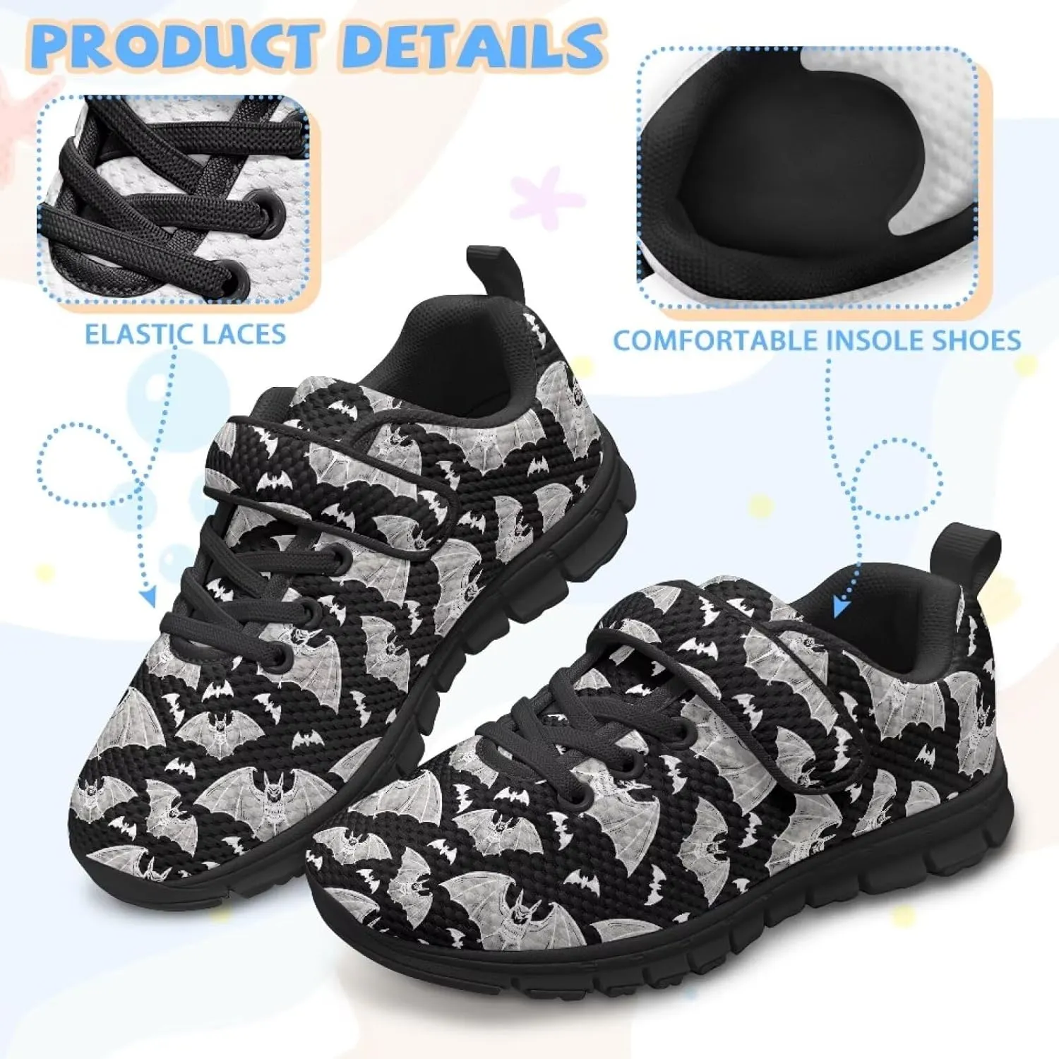 Kids Lightweight Strap Athletic Tennis Shoes Animal Sneakers Breathable Sports Running Walking Shoes for Boys Girls US 11-15