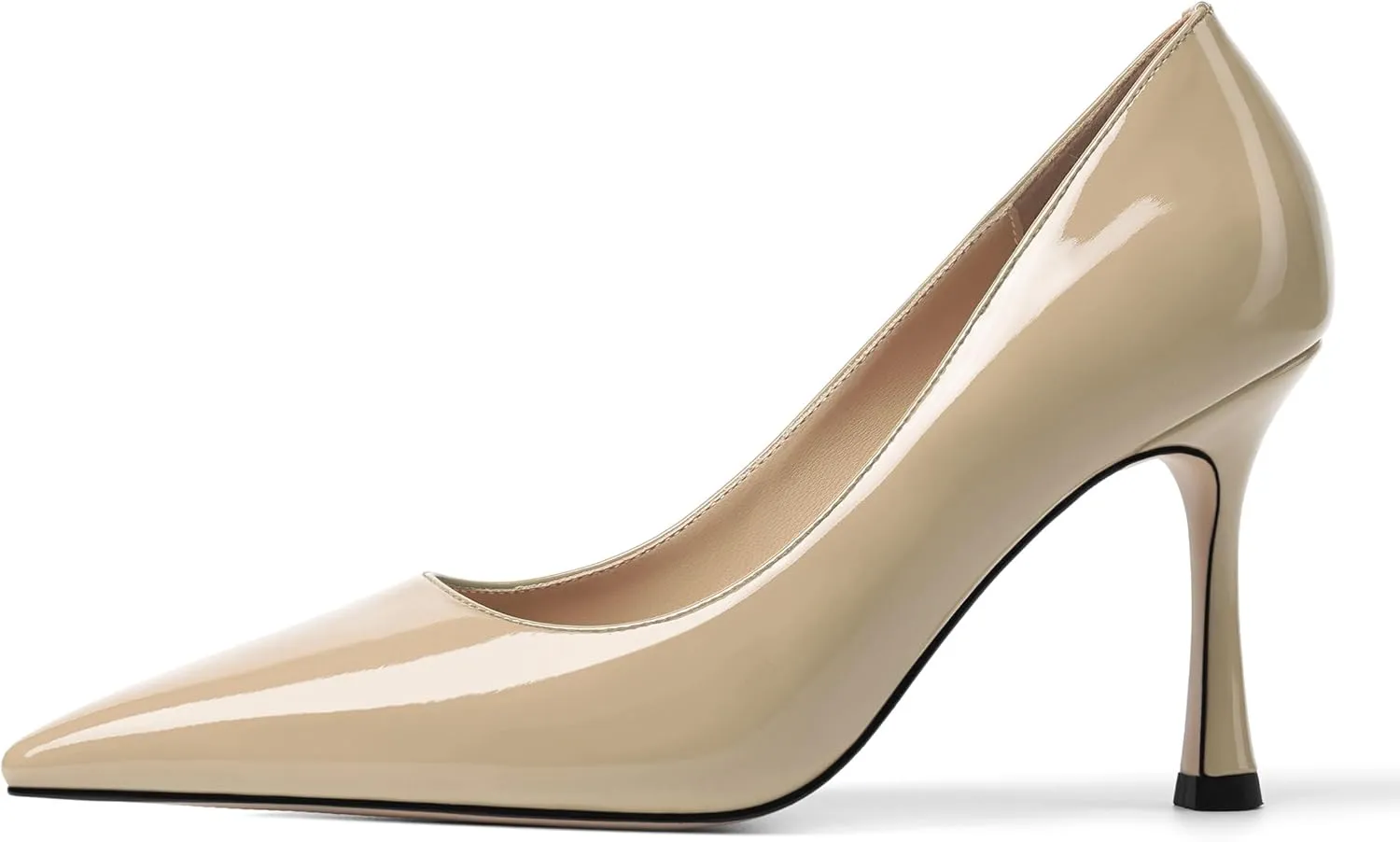 KUOARN Womens Dress Pointed Toe Dating Solid Shiny Patent Slip On Stiletto High Heel Pumps Shoes 3.3 Inch