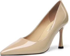 KUOARN Womens Dress Pointed Toe Dating Solid Shiny Patent Slip On Stiletto High Heel Pumps Shoes 3.3 Inch