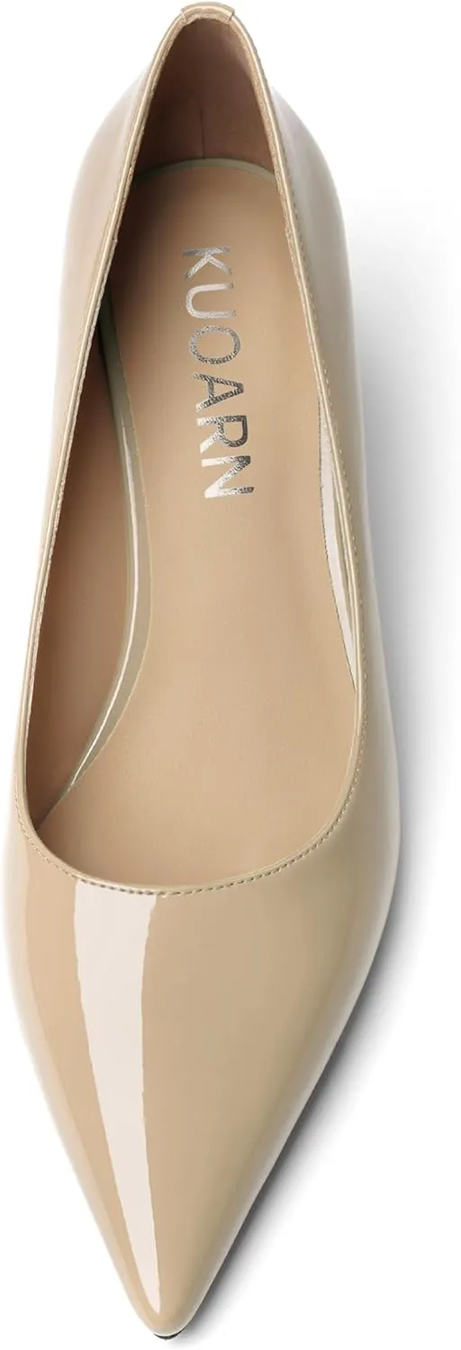 KUOARN Womens Dress Pointed Toe Dating Solid Shiny Patent Slip On Stiletto High Heel Pumps Shoes 3.3 Inch