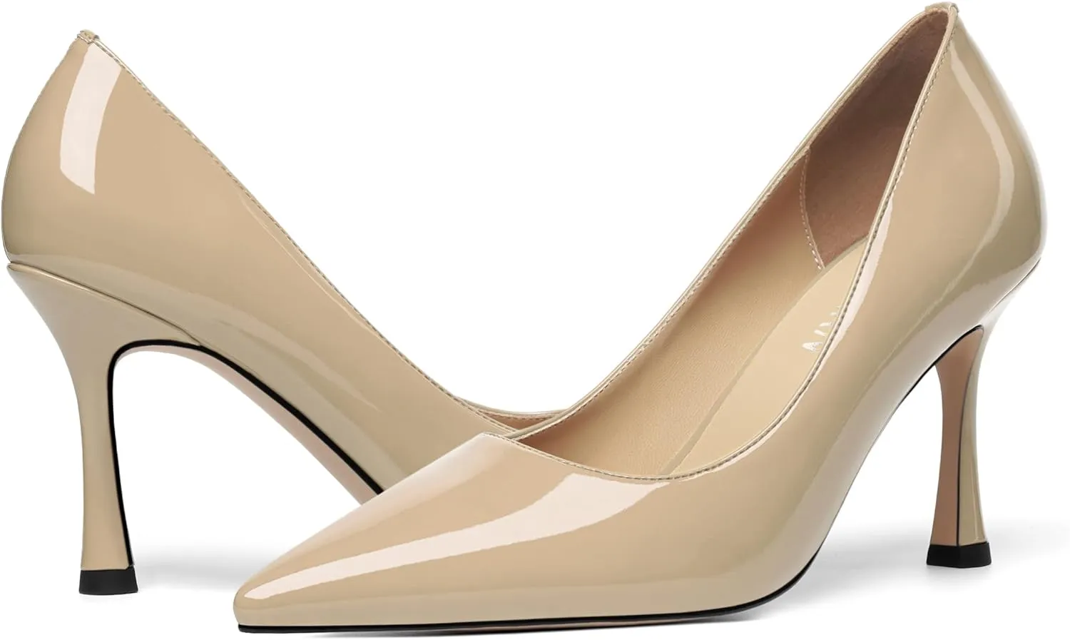 KUOARN Womens Dress Pointed Toe Dating Solid Shiny Patent Slip On Stiletto High Heel Pumps Shoes 3.3 Inch
