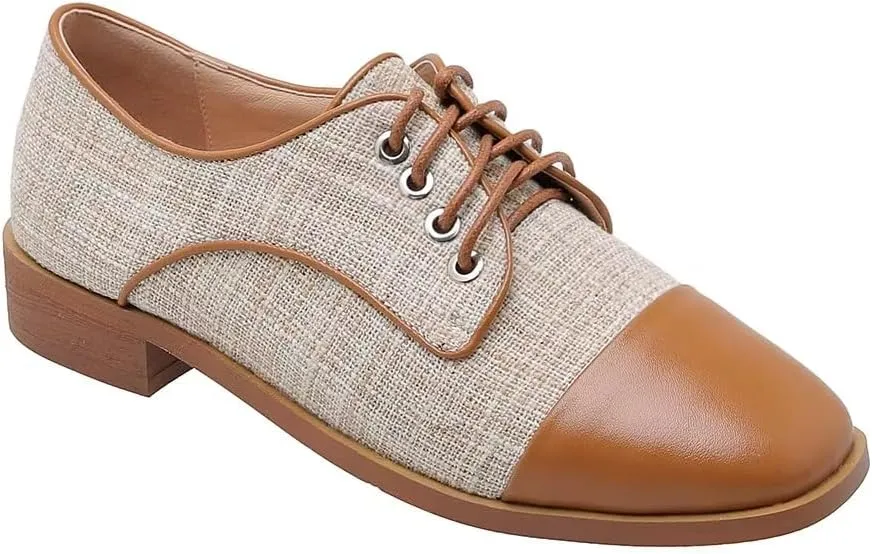 Lace-up Wingtips Oxford Shoes for Women Cutout Brogues Saddle Shoes