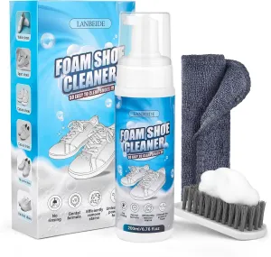 LANBEIDE Shoe Cleaning Kit - 6.76 Oz Sneaker Cleaner with Brush and Towel, White Shoe Cleaner Foam