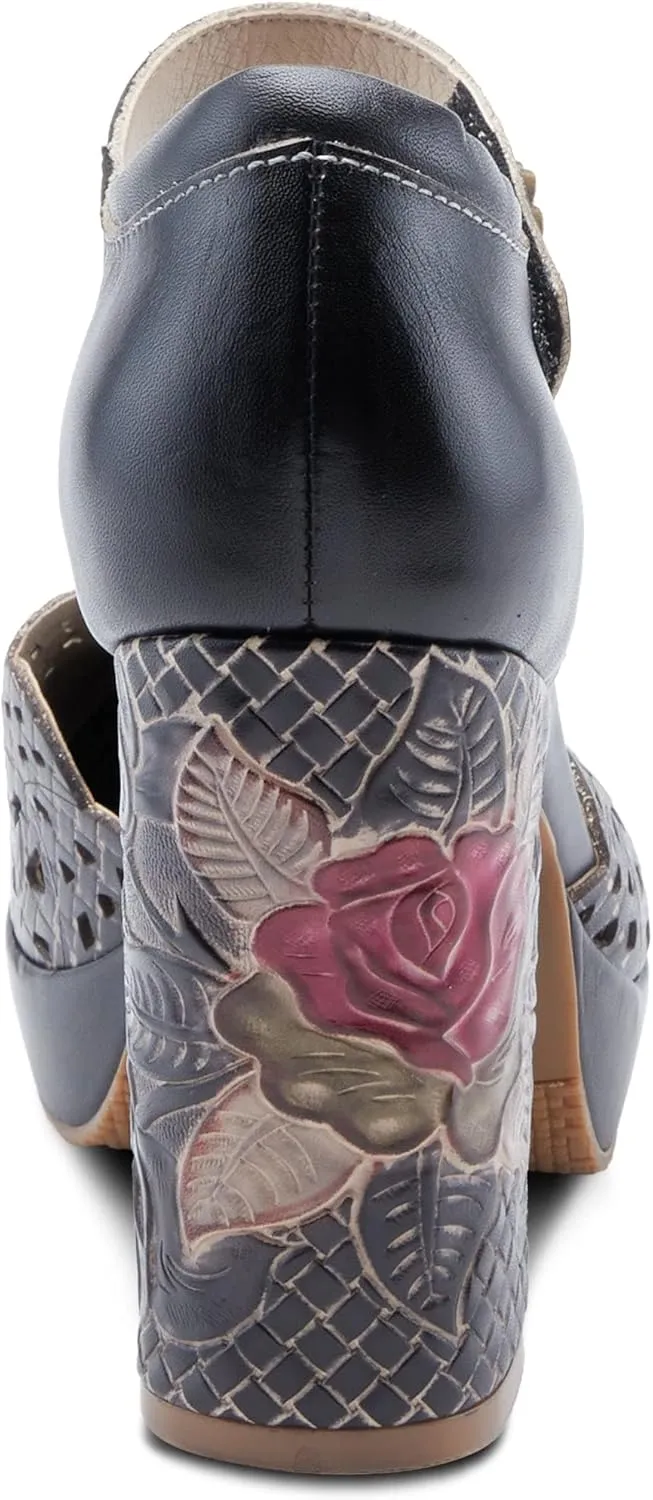 L'Artiste Debbihary Mary Jane Pump Shoes for Women | Pointed Closed Toe High Heels for Women with Rose Embossed Details and Adjustable Ankle Strap