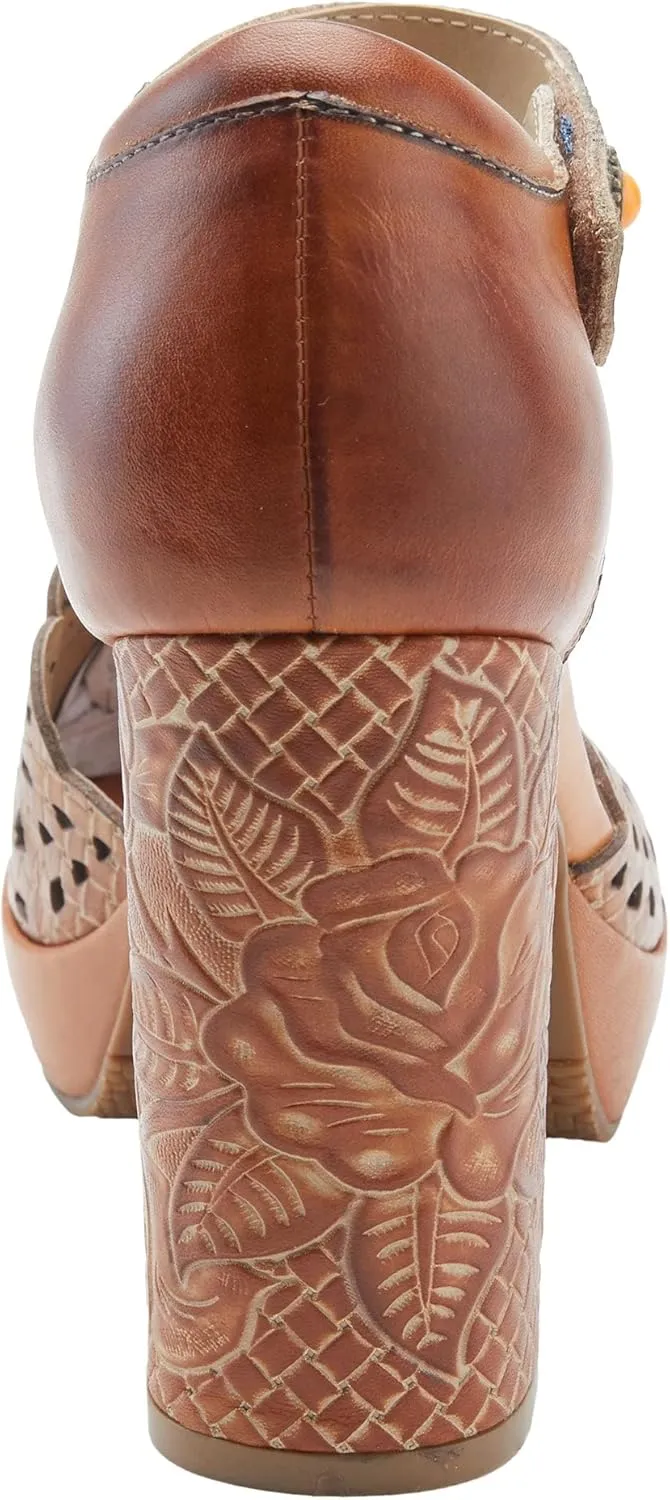 L'Artiste Debbihary Mary Jane Pump Shoes for Women | Pointed Closed Toe High Heels for Women with Rose Embossed Details and Adjustable Ankle Strap