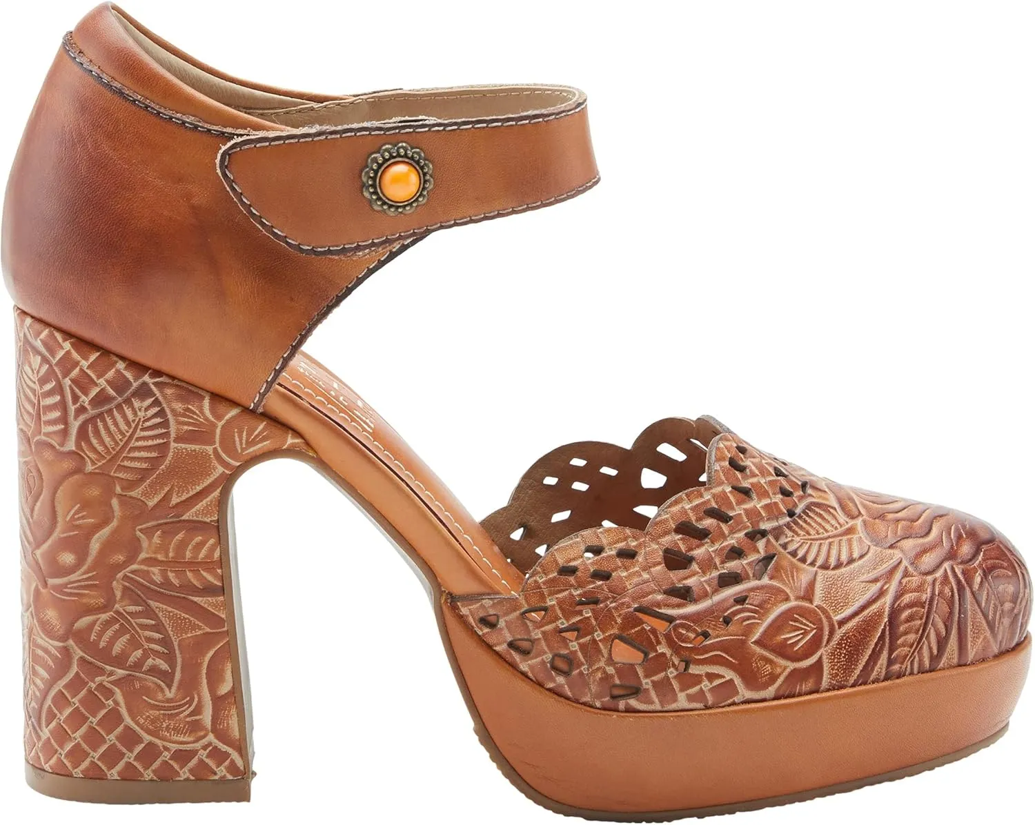 L'Artiste Debbihary Mary Jane Pump Shoes for Women | Pointed Closed Toe High Heels for Women with Rose Embossed Details and Adjustable Ankle Strap