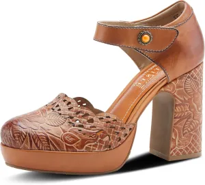 L'Artiste Debbihary Mary Jane Pump Shoes for Women | Pointed Closed Toe High Heels for Women with Rose Embossed Details and Adjustable Ankle Strap