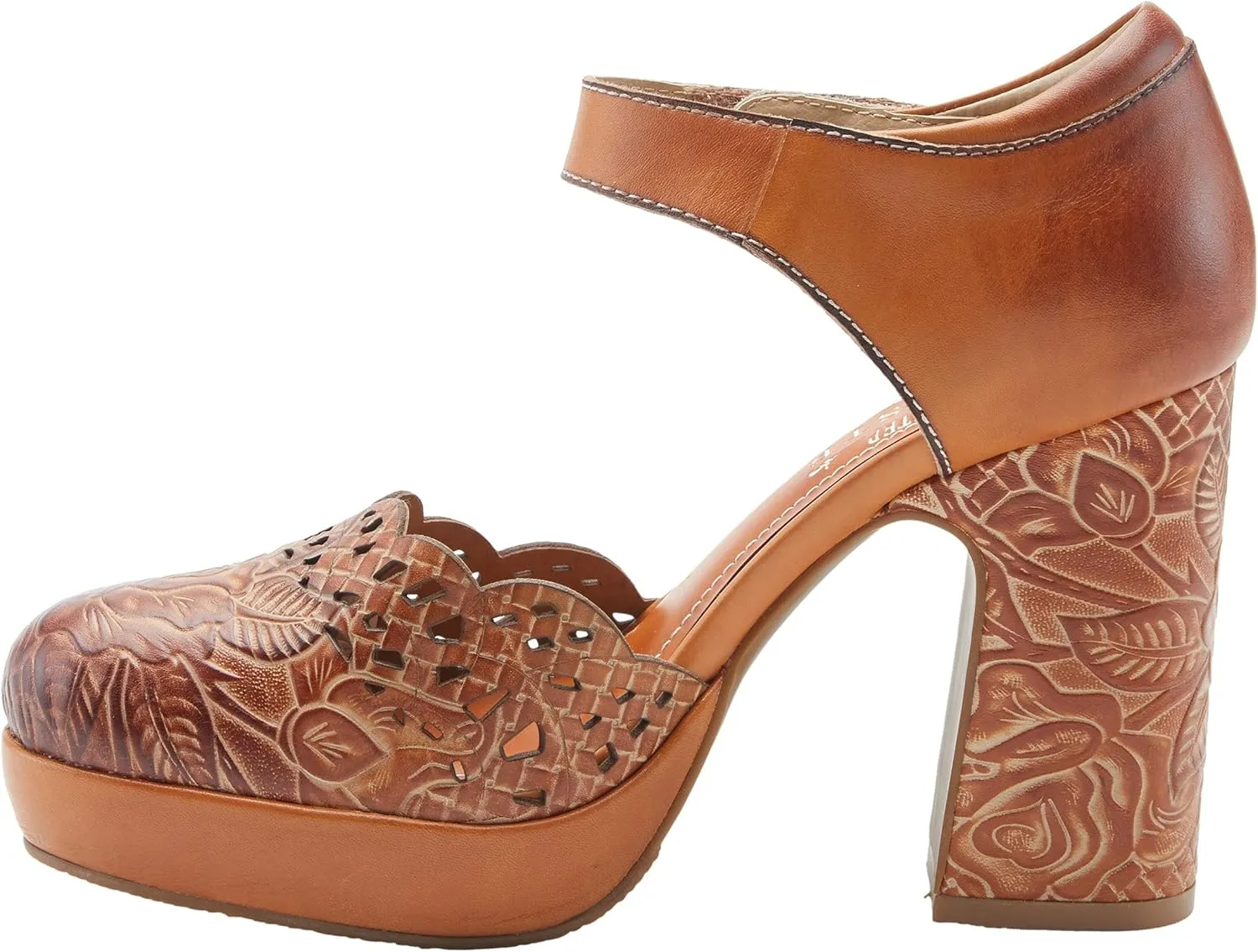 L'Artiste Debbihary Mary Jane Pump Shoes for Women | Pointed Closed Toe High Heels for Women with Rose Embossed Details and Adjustable Ankle Strap