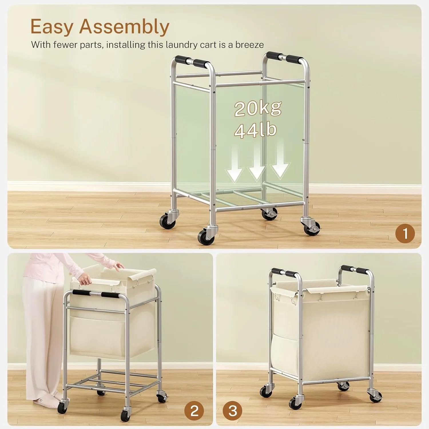 Laundry Basket with Wheels, Rolling Laundry Sorter Cart with Side pockets,47.6GAL(180L) Rolling Laundry Hamper with Removable Bag and Handle for Bedroom, Beige