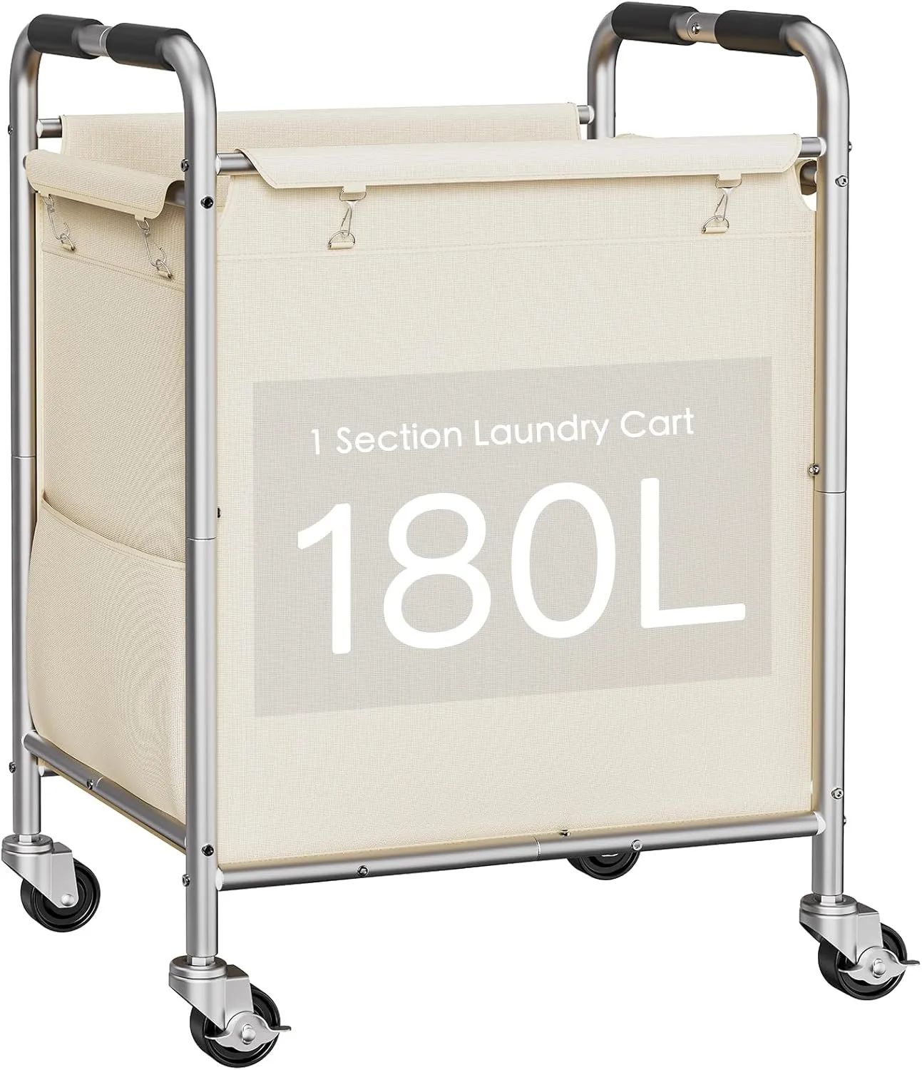 Laundry Basket with Wheels, Rolling Laundry Sorter Cart with Side pockets,47.6GAL(180L) Rolling Laundry Hamper with Removable Bag and Handle for Bedroom, Beige
