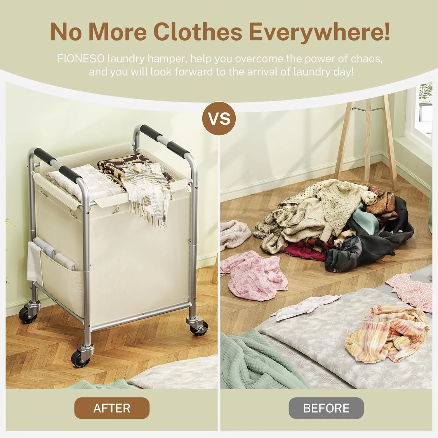 Laundry Basket with Wheels, Rolling Laundry Sorter Cart with Side pockets,47.6GAL(180L) Rolling Laundry Hamper with Removable Bag and Handle for Bedroom, Beige