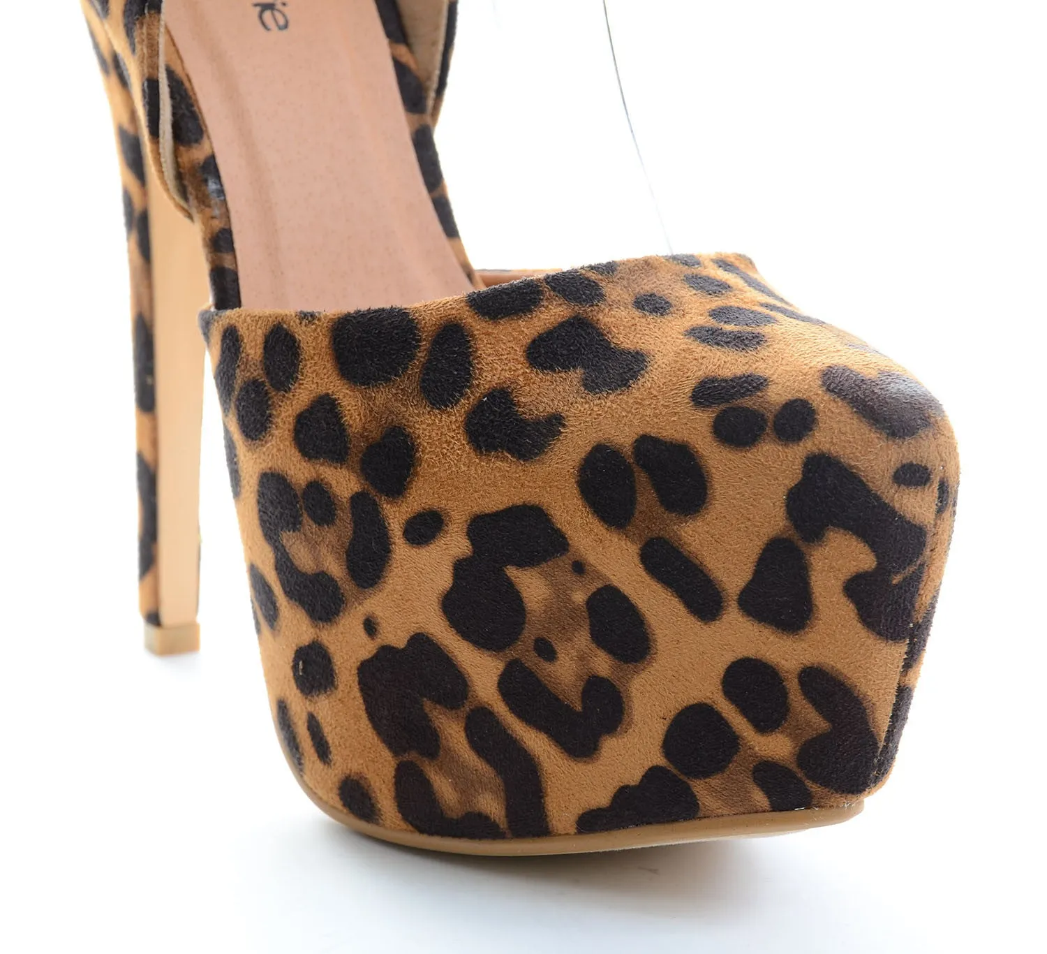 Leopard Ankle Strap Stiletto Hidden Platform Pin-up Pump