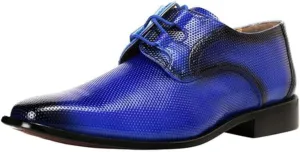 LIBERTYZENO Mens Plain & Animal Print Blue Genuine Leather Adults Lace Up Oxford Dress Shoes for Easter Gift